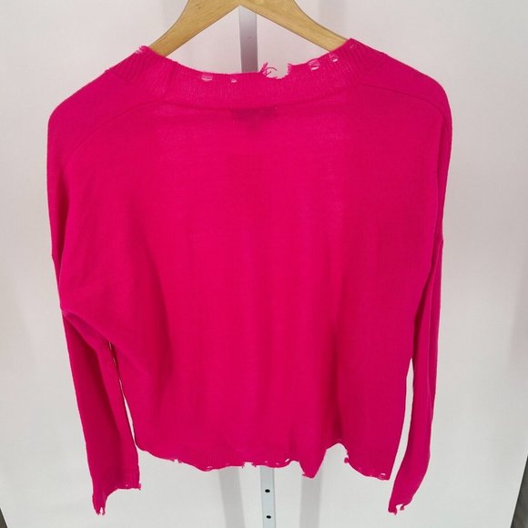 Evereve Conroy Hot Pink Distressed Cropped Cardigan Alison Joy NWT Size Small - Picture 2 of 14